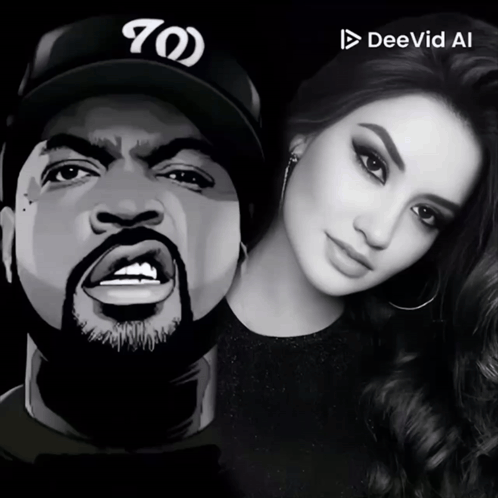 A Black And White Photo Of Ice Cube And A Woman With Deevid Ai On The Bottom GIF
