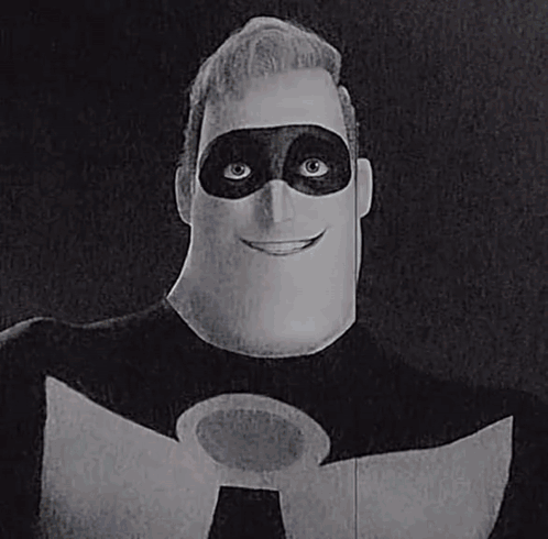 A Black And White Photo Of Mr. Incredible From The Movie Mickey Mouse GIF