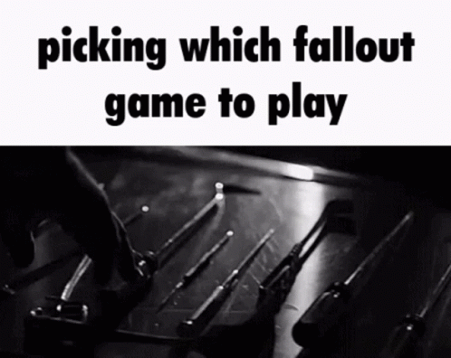 A Black And White Photo Of Picking Which Fallout Game To Play . GIF