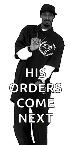 A Black And White Photo Of Snoop Dogg With The Words His Orders Come Next Below Him GIF