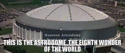 A Black And White Photo Of The Houston Astrodome The Eighth Wonder Of The World GIF