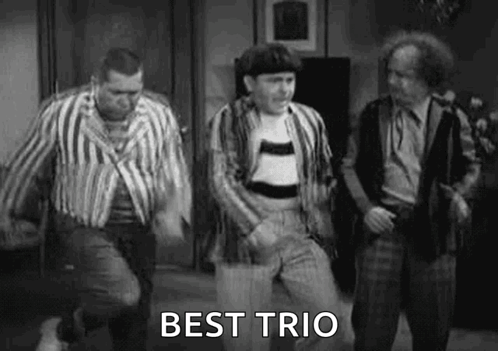 A Black And White Photo Of Three Men Dancing In A Living Room . GIF