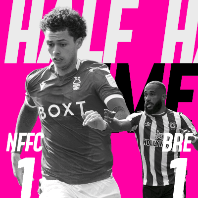 A Black And White Photo Of Two Soccer Players With The Words Half Time On The Top GIF