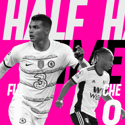 A Black And White Photo Of Two Soccer Players With The Words Half Time Written Above Them GIF