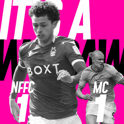 A Black And White Photo Of Two Soccer Players With The Words It 'S A Nffc 1 GIF