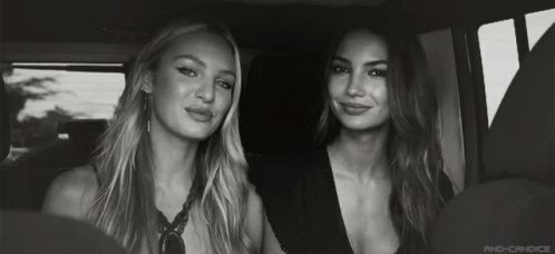 A Black And White Photo Of Two Women With A Caption That Says And Candice GIF