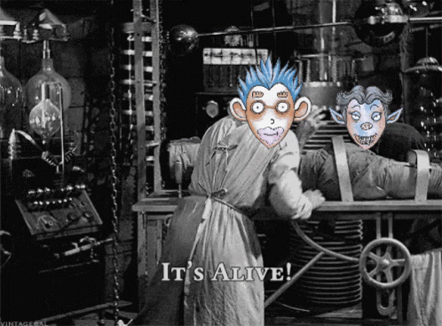 A Black And White Photo With A Caption That Says It 'S Alive On It GIF