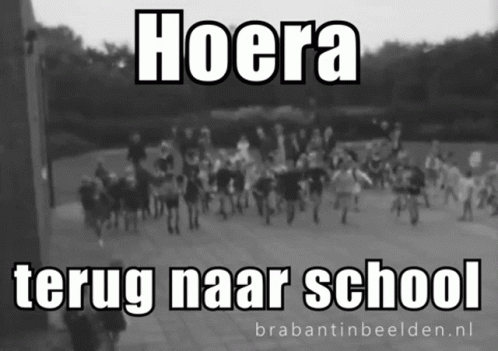 Black And White Photo Hoera Terug Naar School GIF