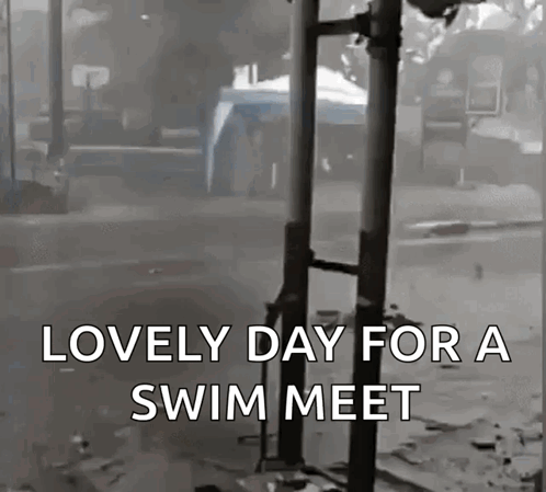 A Black And White Photo With The Words Lovely Day For A Swim Meet Written On It GIF