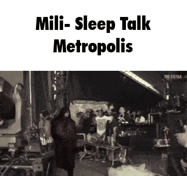 A Black And White Photo With The Words Mili Sleep Talk Metropolis GIF
