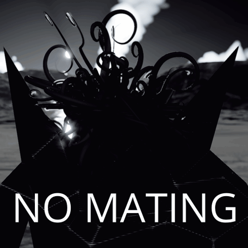 A Black And White Photo With The Words No Mating In White Letters GIF