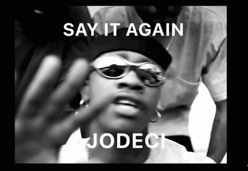 A Black And White Photo With The Words Say It Again Jodec GIF