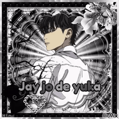 A Black And White Picture Of A Man With The Name Jay Jo De Yuka GIF