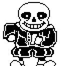 a black and white pixel art of sans from undertale