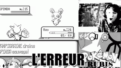 A Black And White Pokemon Game With The Words L' Erreur Rubis GIF