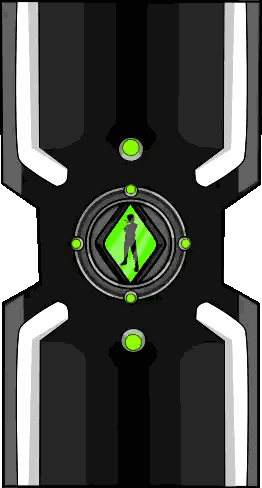 a black and white shield with a green diamond and a silhouette of a man