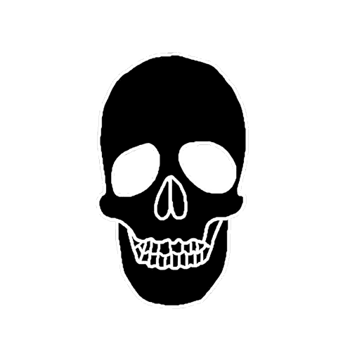 a black and white silhouette of a human skull with a smile .