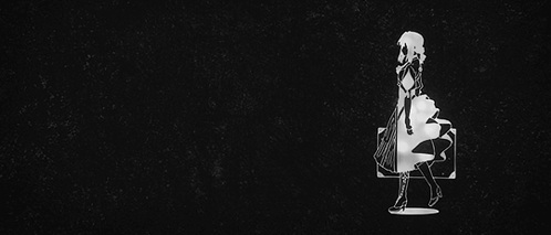 A Black And White Silhouette Of A Woman Standing Next To A Suitcase . GIF