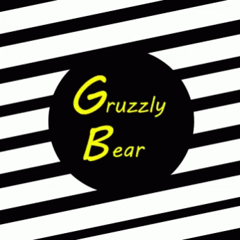 A Black And White Striped Background With Grizzly Bear In Yellow GIF