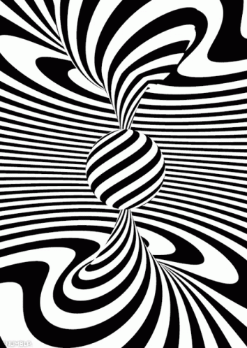 A Black And White Striped Optical Illusion With A Ball In The Center GIF