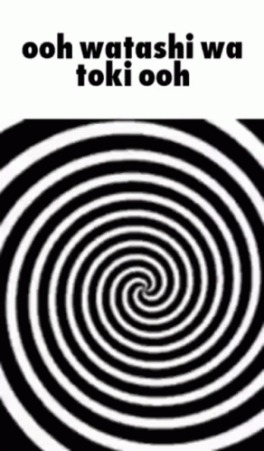 A Black And White Swirl With The Words Ooh Watashi Wa Toki Ooh On It GIF