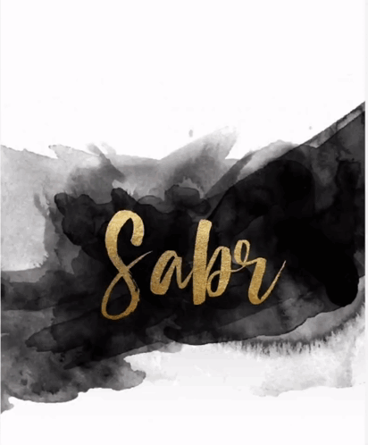 A Black And White Watercolor Painting With The Word Sabor In Gold GIF