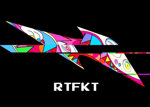 A Black Background With A Colorful Design And The Words Rtfkt On It GIF