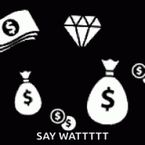 A Black Background With A Lot Of Money Bags And A Diamond . GIF