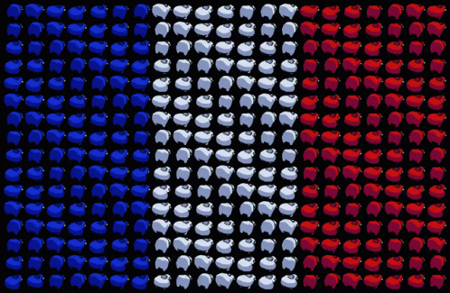 A Black Background With A Pattern Of Pigs In Red White And Blue GIF