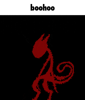 A Black Background With A Red Silhouette And The Word Boohoo GIF