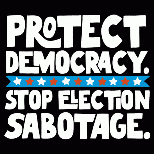 A Black Background With Blue And White Text That Says Protect Democracy Stop Election Sabotage GIF