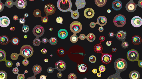 A Black Background With Colorful Circles And Dots On It GIF