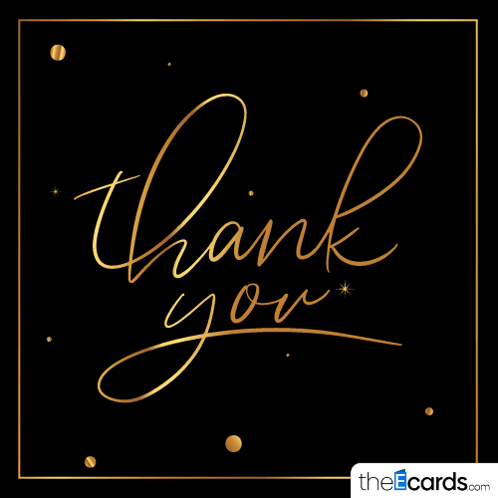 A Black Background With Gold Lettering That Says " Thank You " GIF