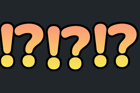 A Black Background With Orange And Yellow Exclamation Points And The Words ? And ! GIF