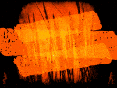 A Black Background With Orange Spots And A Silhouette Of A Person In The Foreground GIF