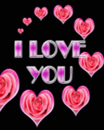 A Black Background With Pink Hearts And The Word I Love You GIF