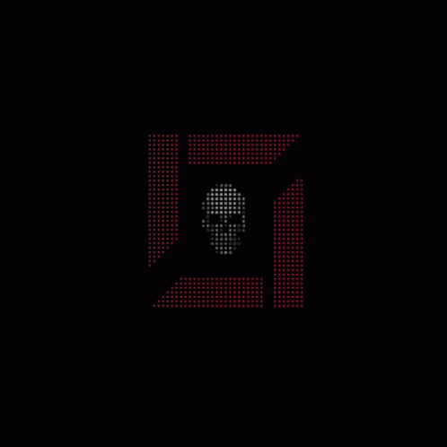A Black Background With Red Dots And A Skull On It GIF