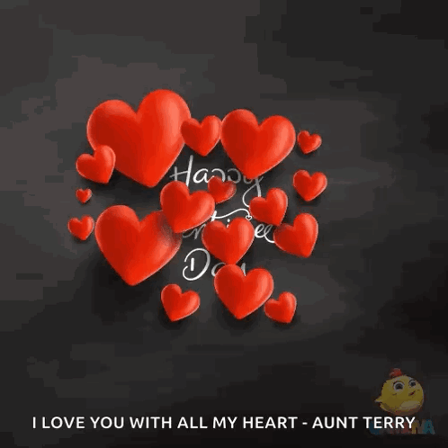 A Black Background With Red Hearts And The Words Happy Valentine 'S Day I Love You With All My Heart Aunt Terry GIF