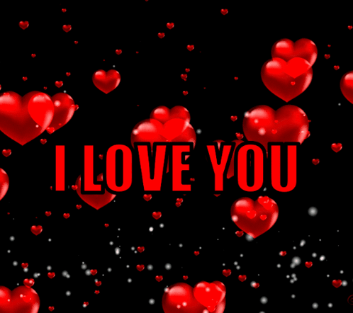 A Black Background With Red Hearts And The Words " I Love You " In Red GIF