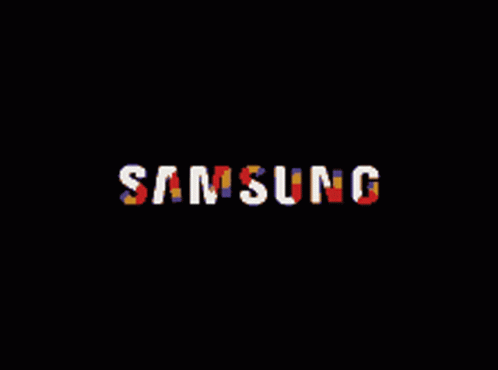 A Black Background With The Word Samsung In White Letters GIF