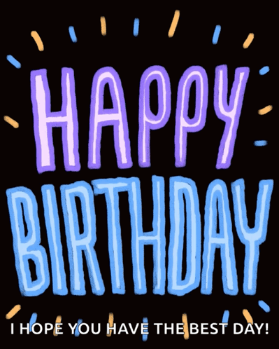 A Black Background With The Words Happy Birthday Written On It GIF