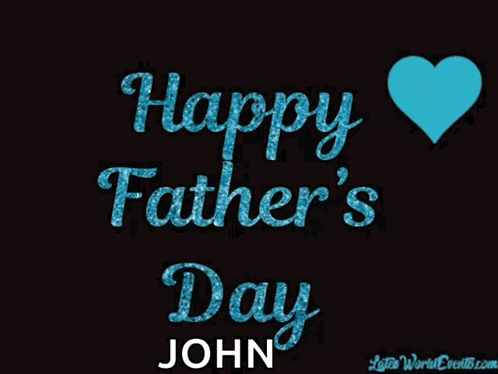 A Black Background With The Words Happy Father 'S Day John In Gold Letters GIF