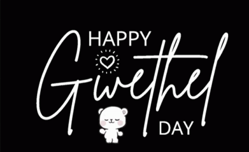A Black Background With The Words `` Happy Givethel Day '' And A Teddy Bear With A Heart On It . GIF