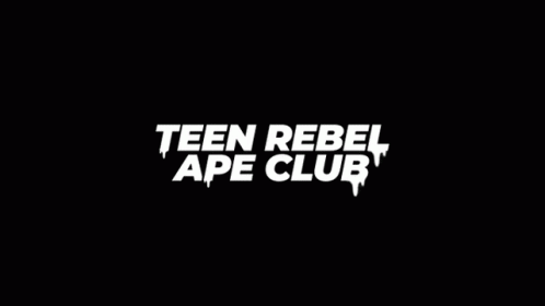 A Black Background With The Words Teen Rebel Ape Club In White Letters GIF