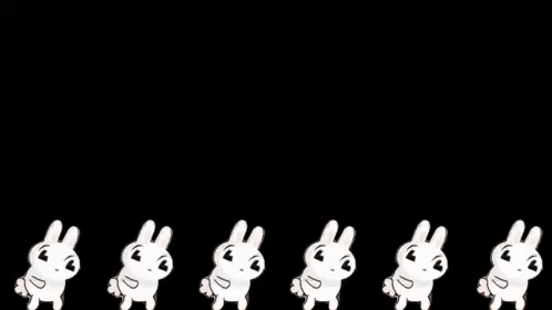 A Black Background With White Rabbits And The Words Won 'T Stop In Red GIF