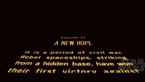 A Black Background With Yellow Text That Says A New Hope On It GIF
