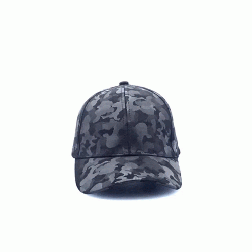 A Black Baseball Cap With A Camouflage Pattern GIF