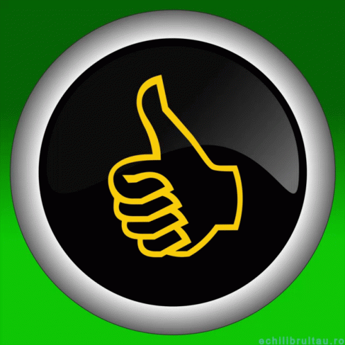 A Black Button With A Yellow Hand Giving A Thumbs Up On It GIF