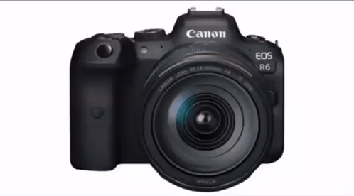 A Black Canon Eos R6 Camera With A Caption That Says Smile For The Camera GIF