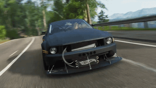 A Black Car With A License Plate That Says Hot Wheels On It GIF
